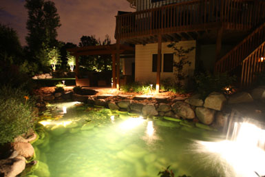 Image: Tier One Landscape lighting for swimming ponds.